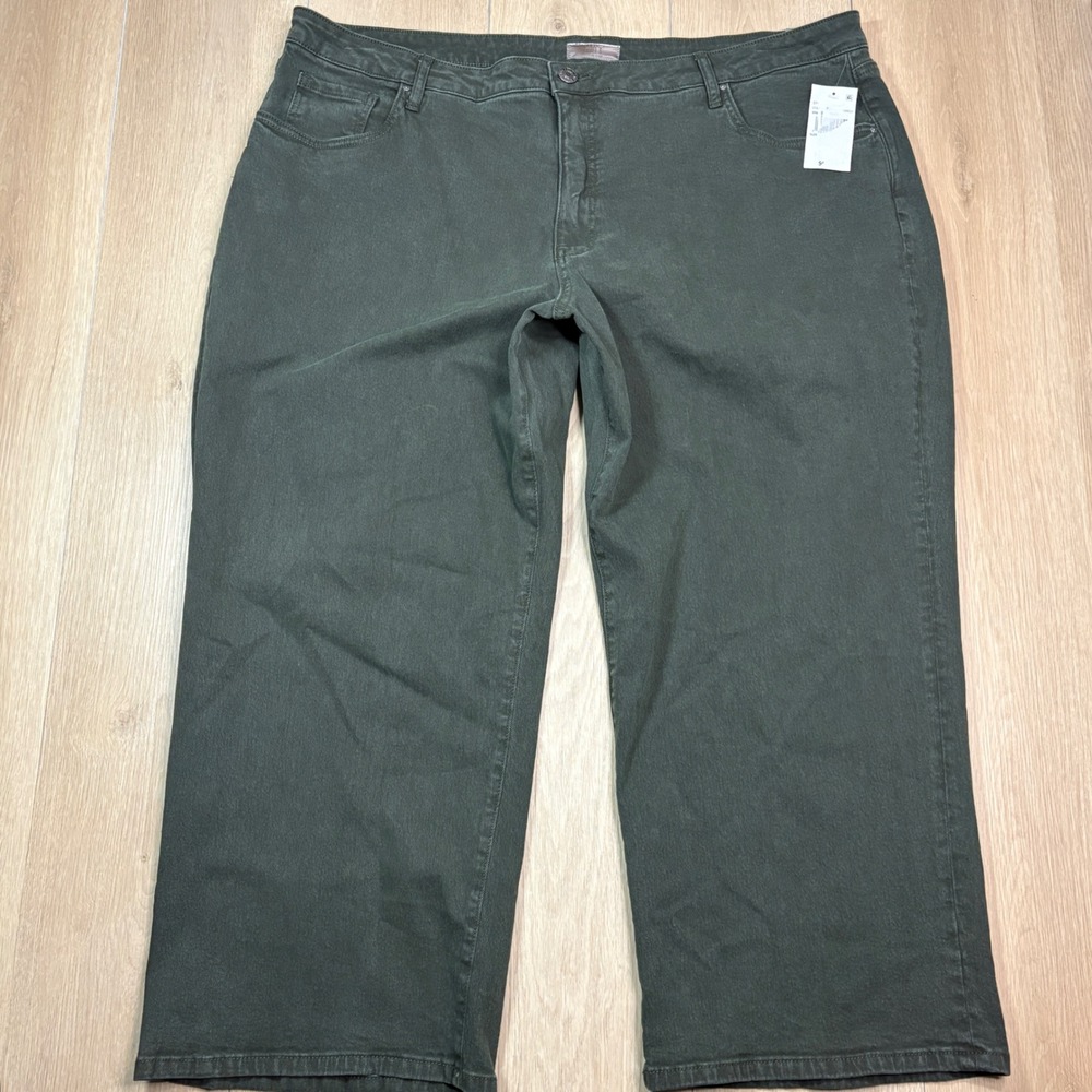 KUT from the Kloth Charlotte High Rise Wide Leg Pants Forest Olive Green 24W New